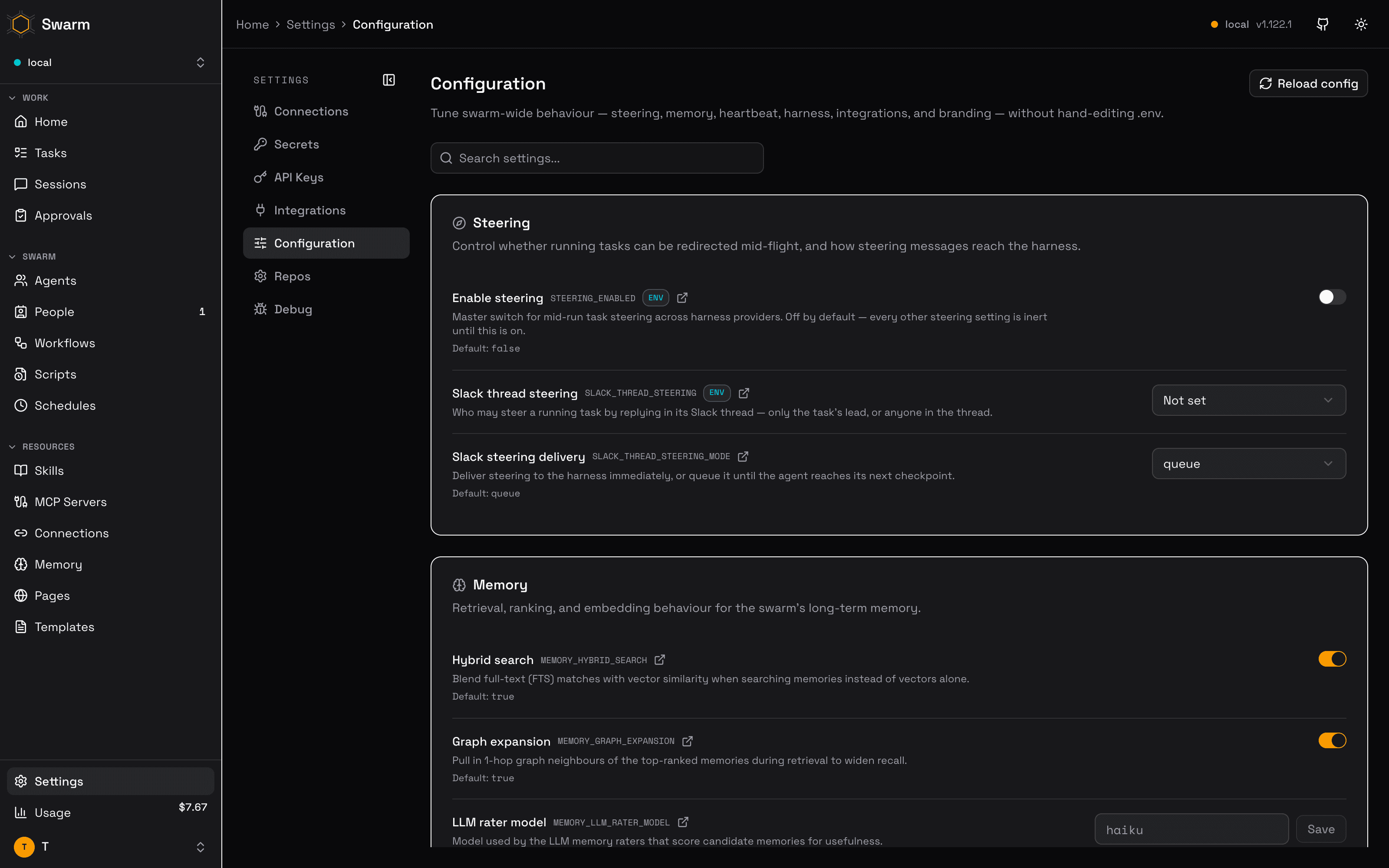 The Configuration settings page
